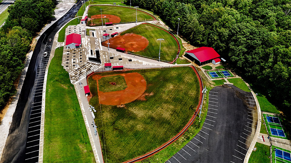 Aerial view of baseball fields