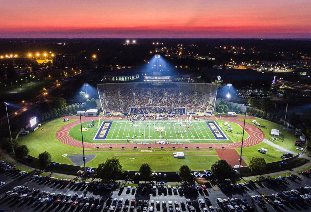 Roy Stewart Stadium at dusk